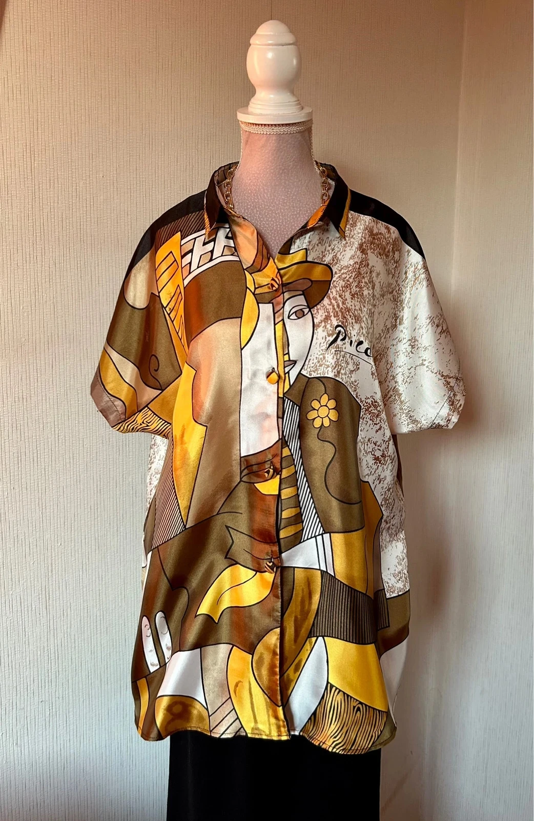 🌿🎨Picasso Inspired Vintage 90s Boho Statement Artwear Shirt Artistic Cubism 38/40🌿🎨 – photo 14